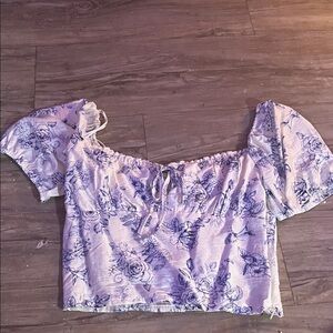 Floral Puff Sleeve Top - Blue